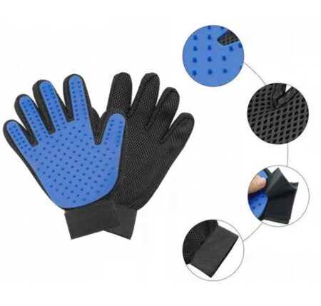 Перчатка Для Вычесывания Шерсти Для Кошек И Собак True Touch Черно-Синяя На Правую Руку (2000000045375). Инструменты Для Груминга - Новинка