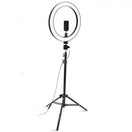 Кольцевая светодиодная LED лампа RING на штативе высота 2м, диаметр лампы 26см, для блогера, черный