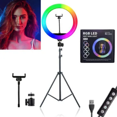 Кольцевая лампа RGB 33 см + Штатив для кольцевой лампы, камеры 0.66-2 м